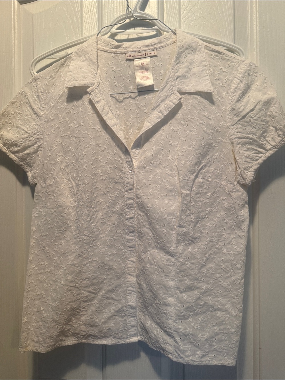 JM Collection White Eyelet Button-Up Top